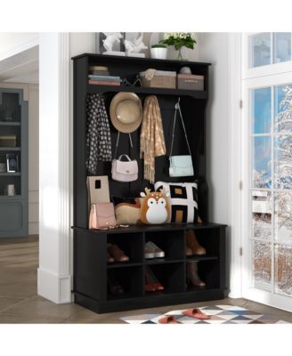 Multifunctional Entrance Coat Rack with Seats and Hooks, Hall Tree