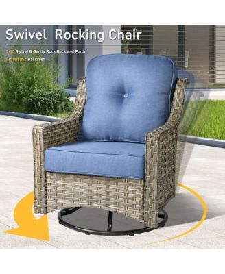 5 Piece Outdoor Rattan Patio Furniture Set with 3 Seat Sofa,Swivel Rocking Chairs,Solar Coffee Table,Wicker Sofa Set for Backyard and Porch