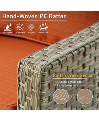 5 Piece Outdoor Rattan Patio Furniture Set with 3 Seat Sofa,Swivel Rocking Chairs,Solar Coffee Table,Wicker Sofa Set for Backyard and Porch