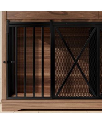 55.1" kitchen Cabinet Dog Crate Cage Table with 2 Storage Drawers and Shelves