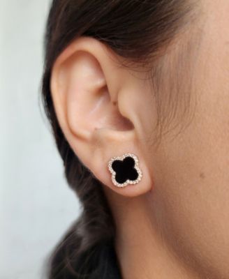 Cubic Zirconia Halo Clover Stud Earrings