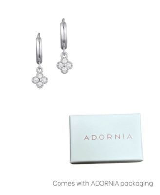 Cubic Zirconia Extra Mini Clover Dangle Huggie Earrings
