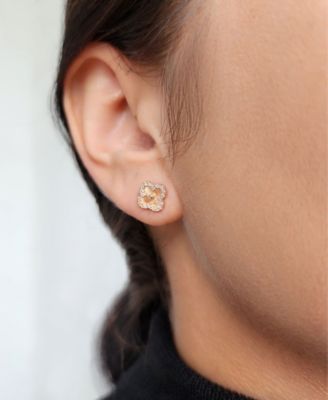 Button Clover Cubic Zirconia Halo Stud Earrings