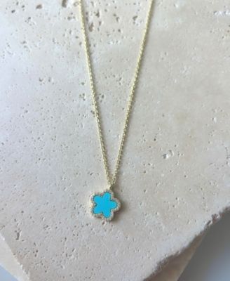 Gold Turquoise Halo 5 Leaf Clover Pendant Necklace