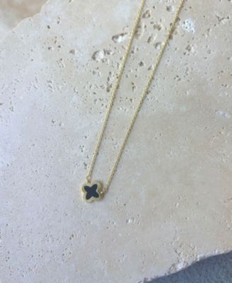 Gold Fluted Edge Black Clover Pendant Necklace