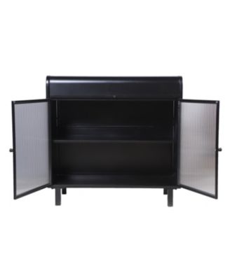 1Pc Steel, Tempered Glass Doors, Flip-Top & 2-Tier Storage Modern Sideboard Buffet