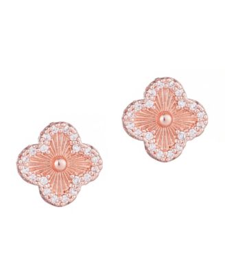 Button Clover Cubic Zirconia Halo Stud Earrings