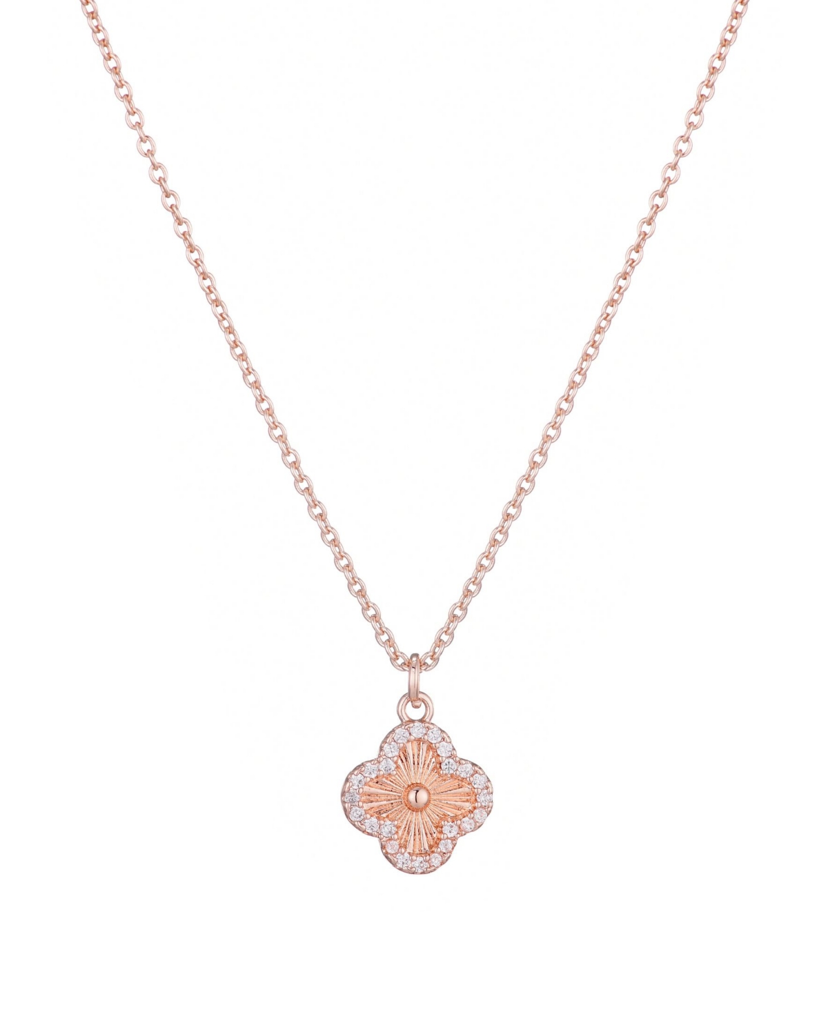 Cubic Zirconia Button Clover Halo Pendant Necklace - Pink