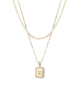 Adornia Gold Pave Tag Pendant and Herringbone Chain Initial Necklace Set - Gold Z 19$
