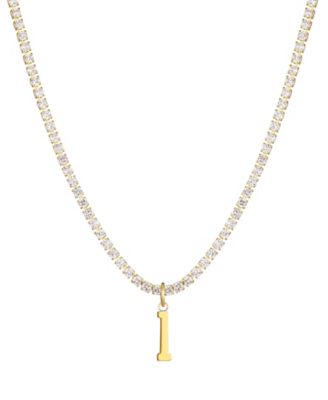 Gold Crystal Initial Charm Tennis Necklace
