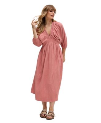 Women's Soipoi Ruched V-Neck Midi Dress