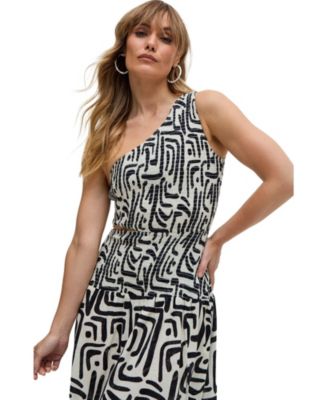 Women's Jazz Jersey One Shoulder Warhol Print Midi Dress
