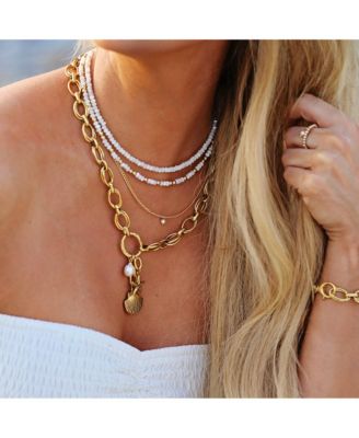 14k Gold Filled Curb Chain With Mini Pearl Charm Necklace