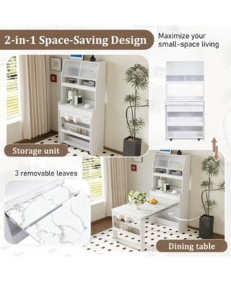 Compact Buffet Hutch Foldable Table Storage