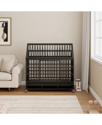 Heavy Duty Folding Dog Crate with Wheels & Tray