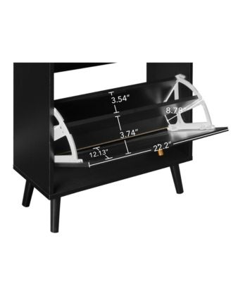 Freestanding Modern Shoe Storage Cabinet 3 Metal Rattan Door Shoe Rack Shoe Cabinet with 3 Flip Drawers for Entryway Living Room, Black