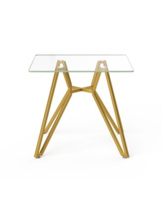 35.4" Square Glass Dining Table - Gold