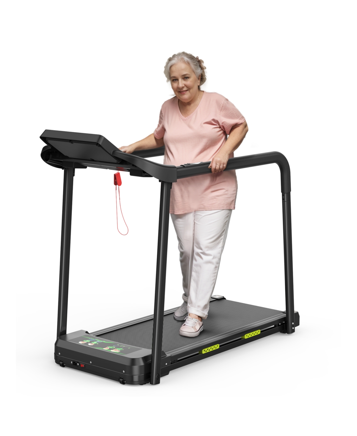 Walking Pad Treadmill for Seniors, Foldable, Safe Design, Large Led - Black