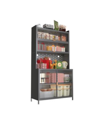 73" Kitchen Pantry Cabinet Flip Door Adjustable Shelves (Grey)