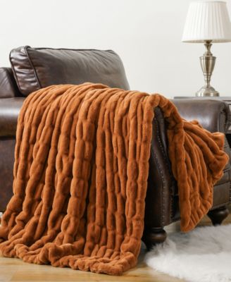 Luxurious Reversible Rabbit Faux Fur Throw, 50" x 60"