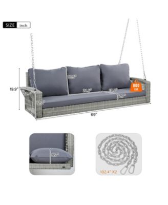 69" Wicker Porch Swing with Cushions & Chains