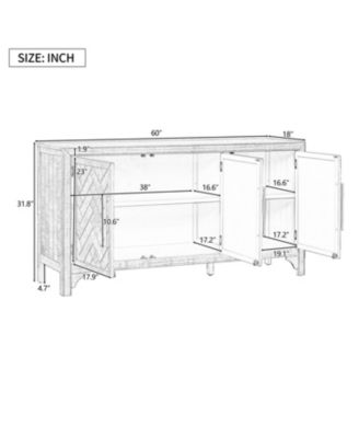 Pine Veneer & MDF 3 Doors, Adjustable Shelves Sideboard Storage Cabinet