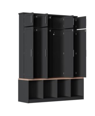 Farmhouse Hall Tree Bench with Hidden Hooks & Shoe Cabinet