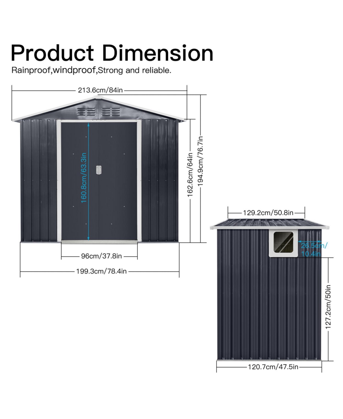 Streamdale Furniture Metal garden sheds 7ftx4.3ft outdoor storage sheds Coal Grey with window