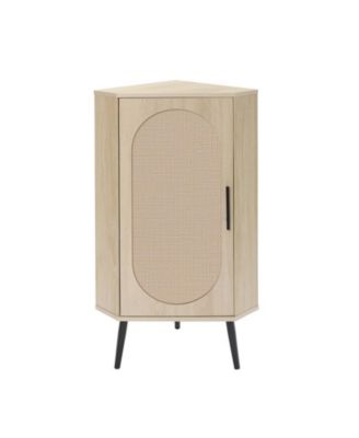 CASAINC 40"H Natural Rattan Door & Adjustable Shelves Freestanding Corner Cabinet