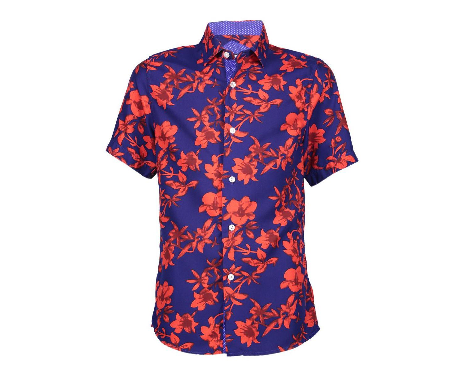 Little Boys Navy Floral Short Sleeve Button Down Shirt