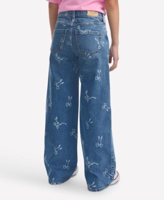 Girls' High Waist Wide Leg Bow Print Jeans