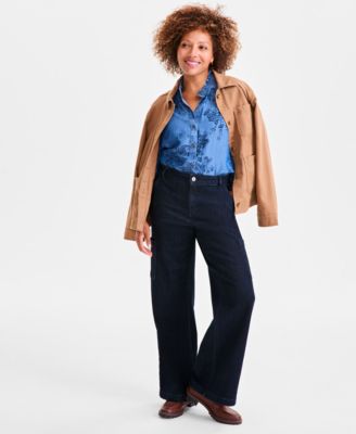 Women's Printed Denim Button-Front Shirt, Macy's Exclusive