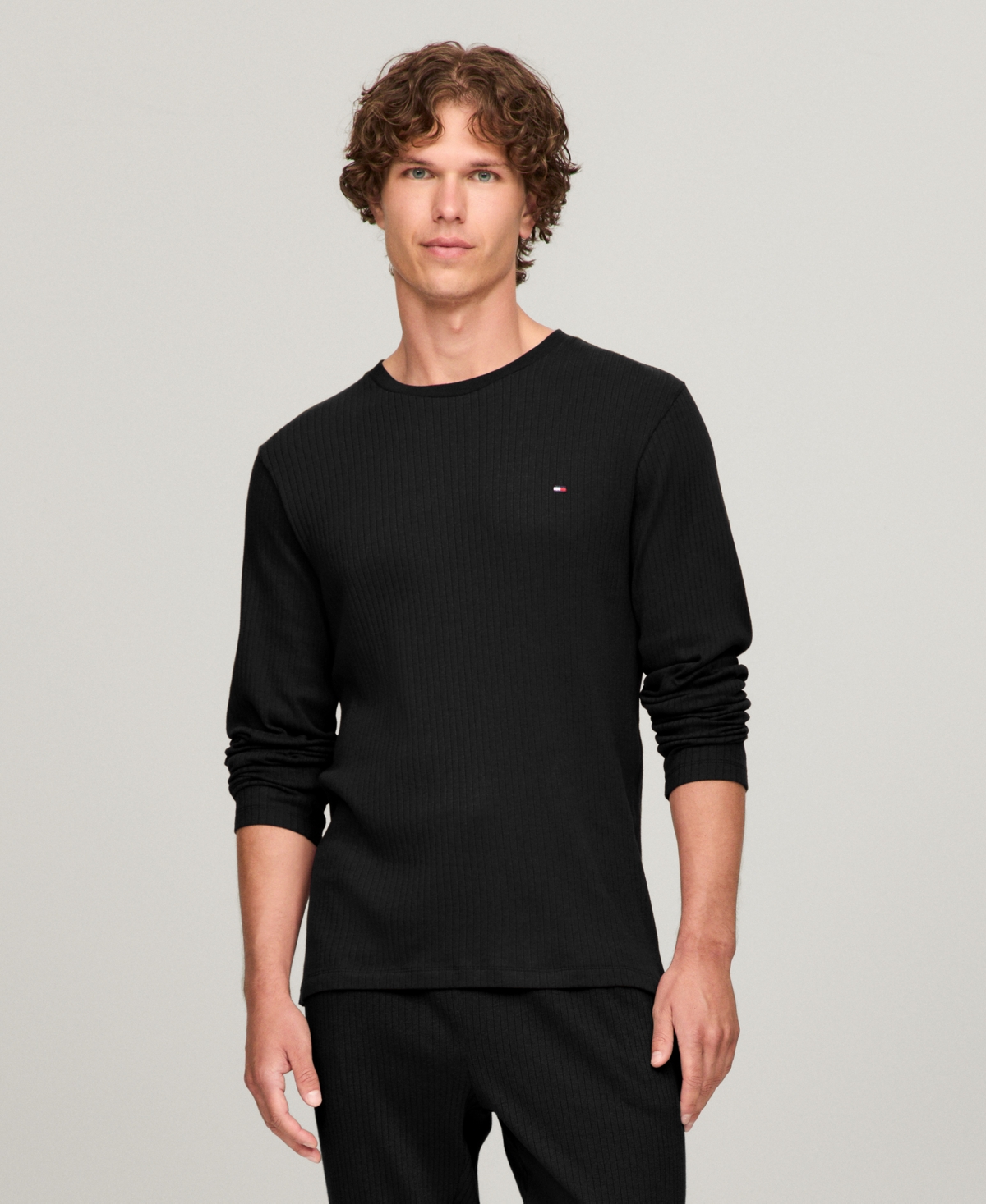 Men's Ribbed Long-Sleeve Pajama Shirt - Navy