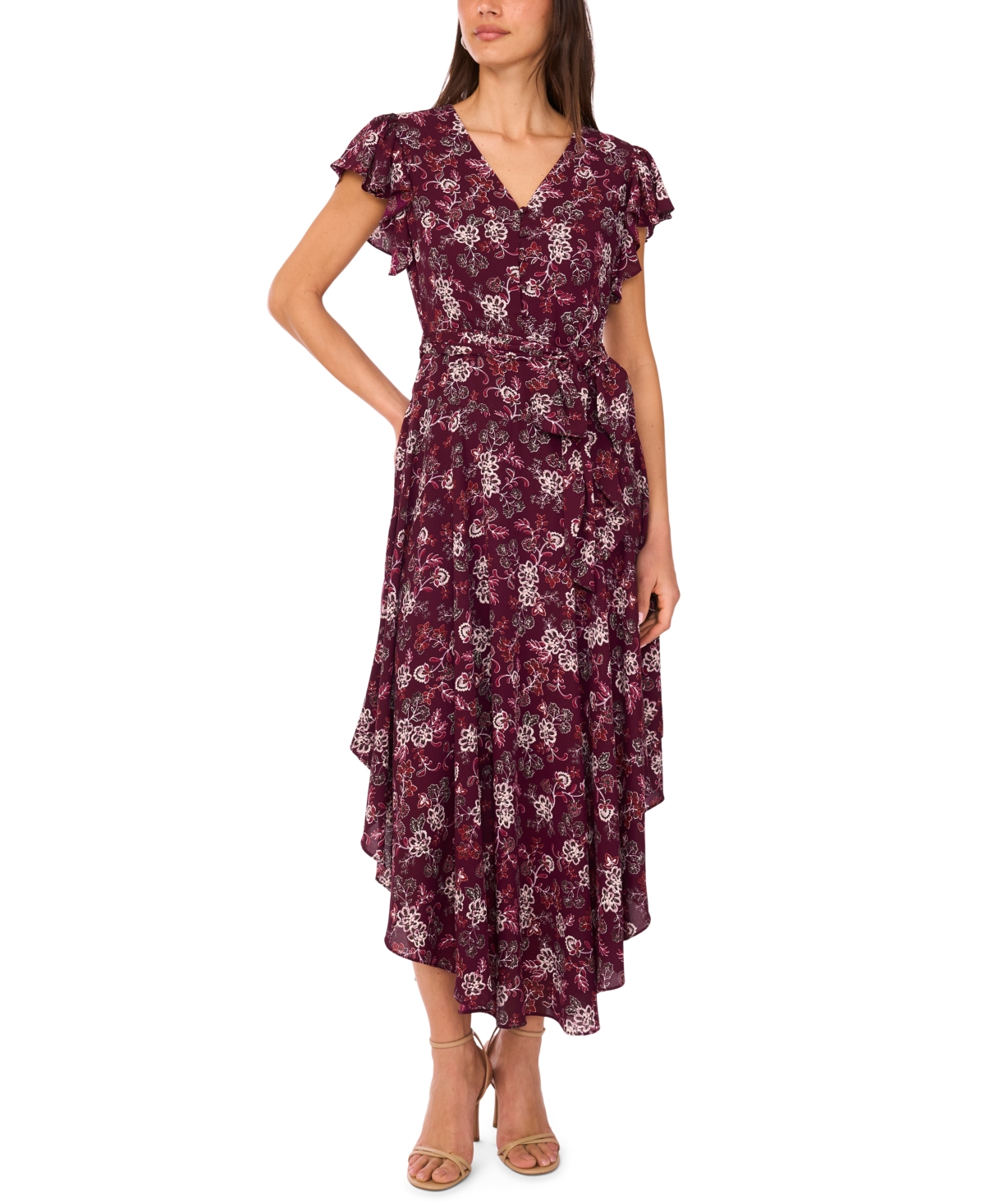 Vince Camuto V Neck Button Down Maxi Dress In Purple