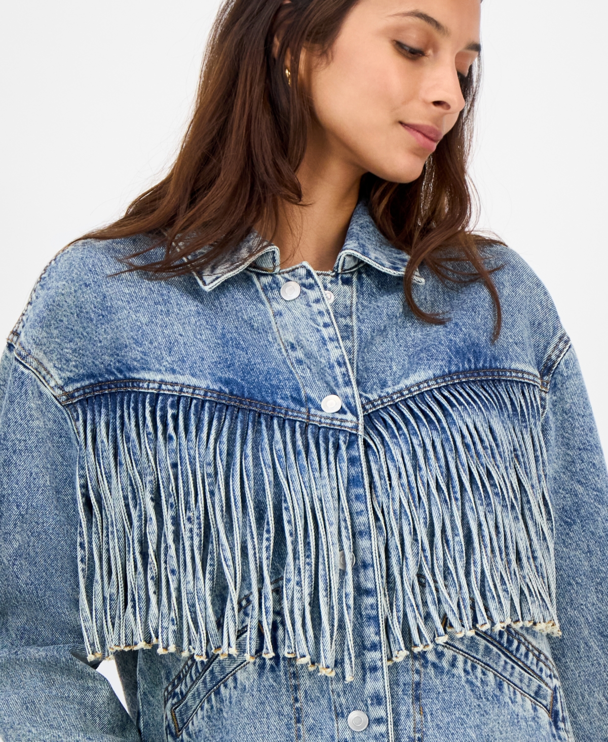 And Now This Women's Fringed Denim Jacket, Macy's Exclusive In Blue