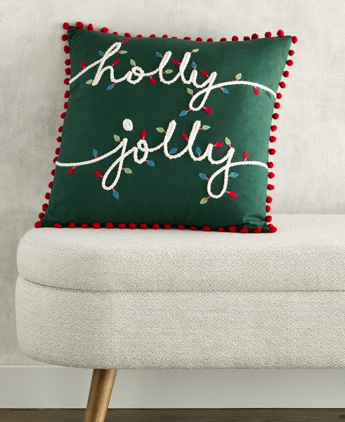 Holiday Lane Holly Jolly Decorative Pillow, 18" X 18", Exclusively For Macy's In Green