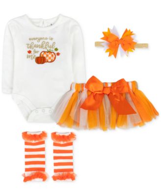 Baby Essentials - Everyone Is Thankful For Me Bodysuit, Headband, Mesh Tutu & Legwarmers, 4 Piece Set