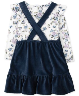 Baby Girls Velour Rib Knit Jumper, Floral-Print Shirt & Footed Tights, 3 Piece Set