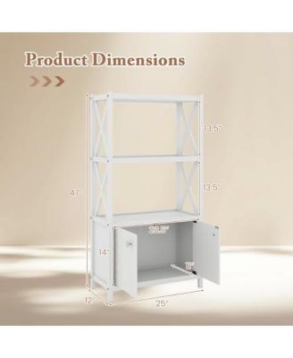 Bathroom Storage Cabinet with Open Shelves and Double Doors