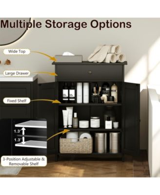Bathroom Floor Cabinet Freestanding Storage Organizer with 2 Doors