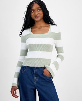 Madden Girl - Juniors' Striped Square-Neck Sweater