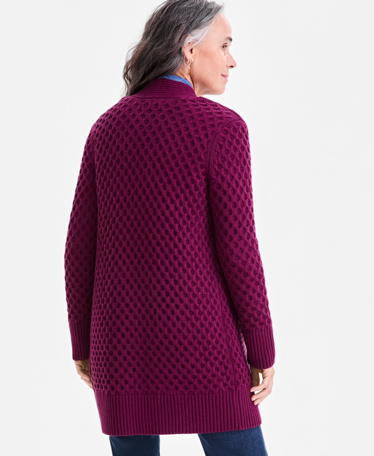 Style & Co Women's Open Front Stitch Cardigan Sweater, Macy's Exclusive In Brown