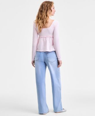 Juniors' Ultra 90s High-Rise Bow-Trim Jeans 