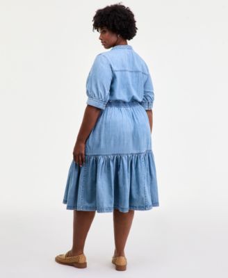 Trendy Plus Cotton Button-Front Tiered Midi Dress, Macy's Exclusive