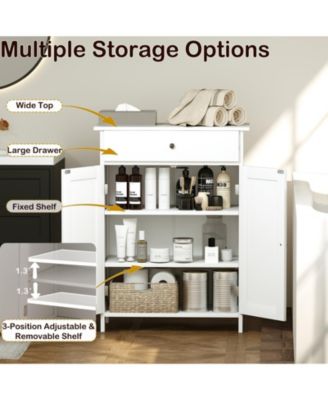 Bathroom Floor Cabinet Freestanding Storage Organizer with 2 Doors