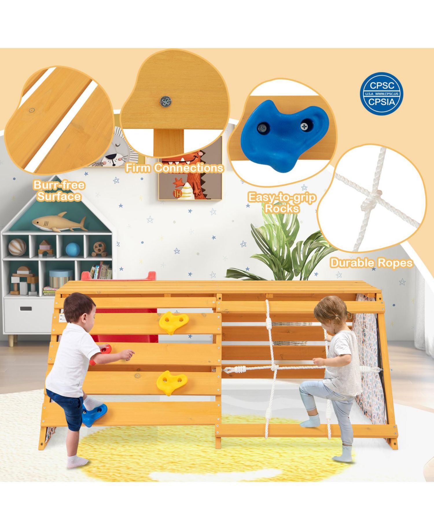 5-in-1 Wooden Indoor Jungle Gym Play Center