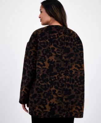 Plus Size Animal-Print Button-Front Jacket 