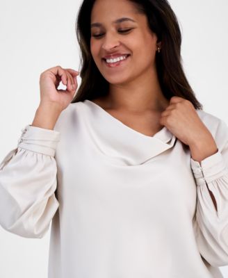 Plus Size Cowl-Neck Matte Satin Blouse