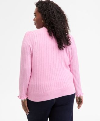 Trendy Plus Size Puff-Shoulder Pointelle Cardigan