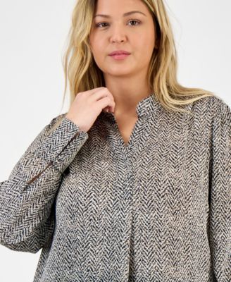 Plus Size Printed Blouson-Sleeve Blouse